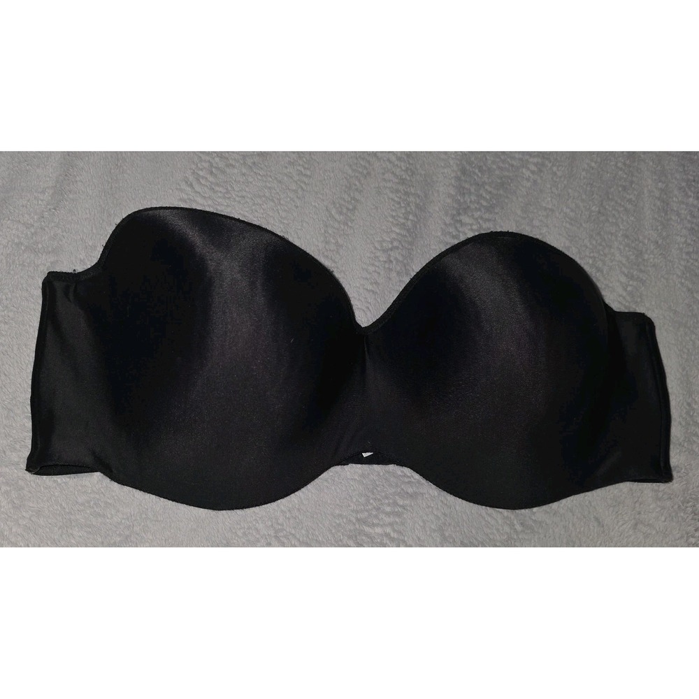 Maidenform Strapless Bra 40D Underwire Black Satin‎ Seamless Cup Push Up